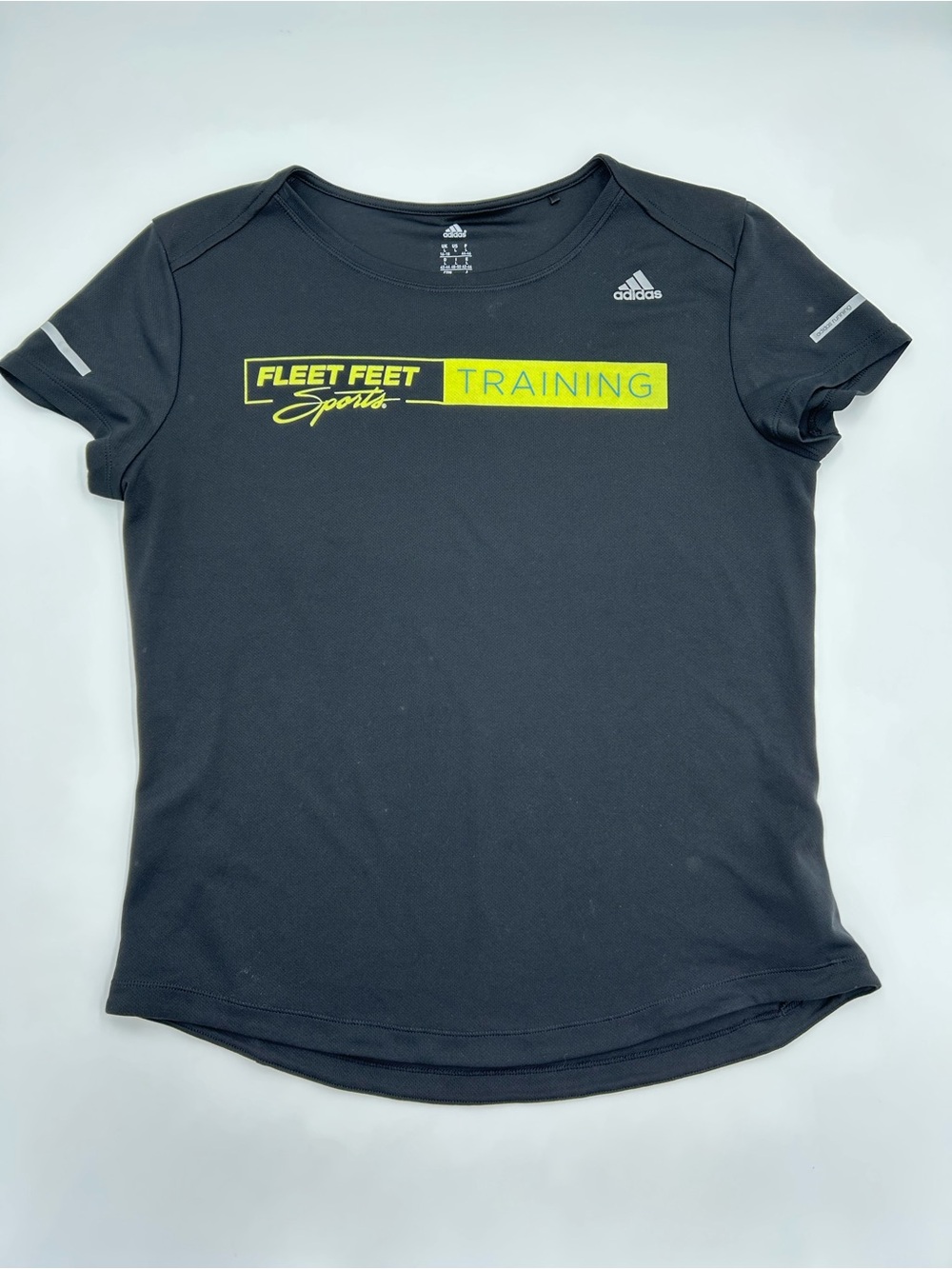 adidas Black Short Sleeve Fleet Feet Training Tee with Neon Yellow Logo L